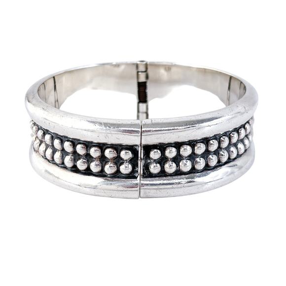 Estate Mexico Taxco TA-154 Sterling Silver 925 Beaded Clamper Bracelet 7.25” - Picture 9 of 9